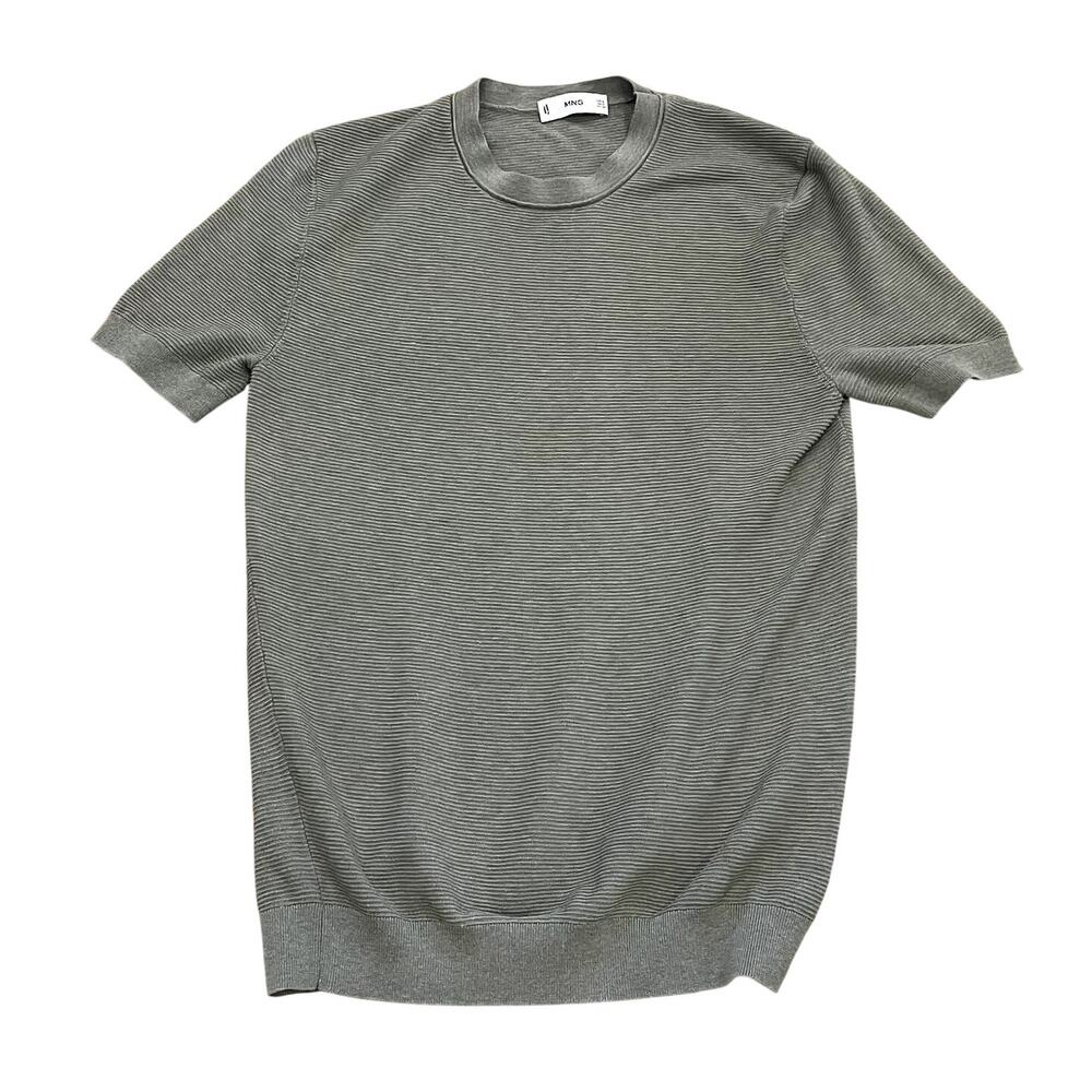 Mens MNG Mango Light Khaki Ribbed Knit T-Shirt, Minimalist, Size S